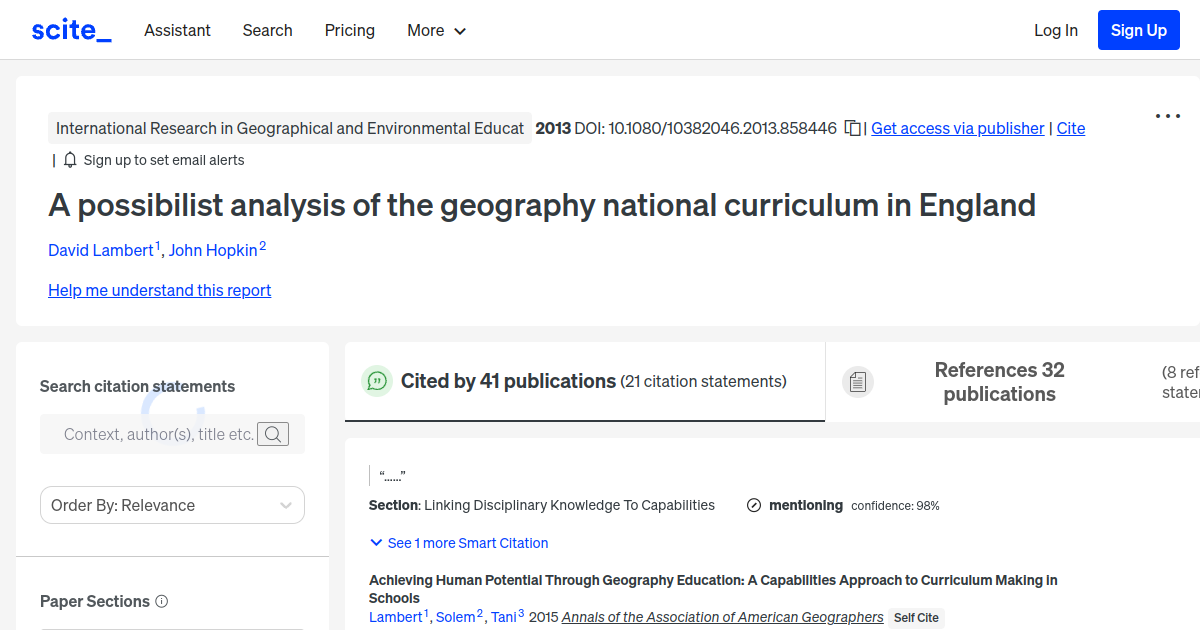 A possibilist analysis of the geography national curriculum in England