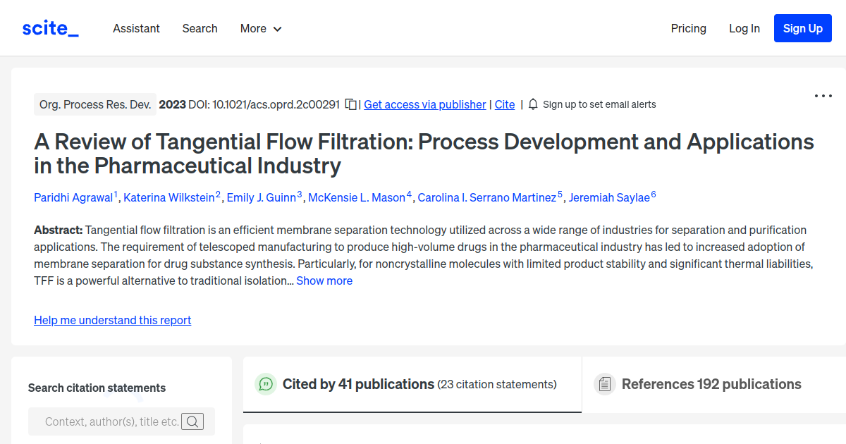 A Review of Tangential Flow Filtration Process Development and