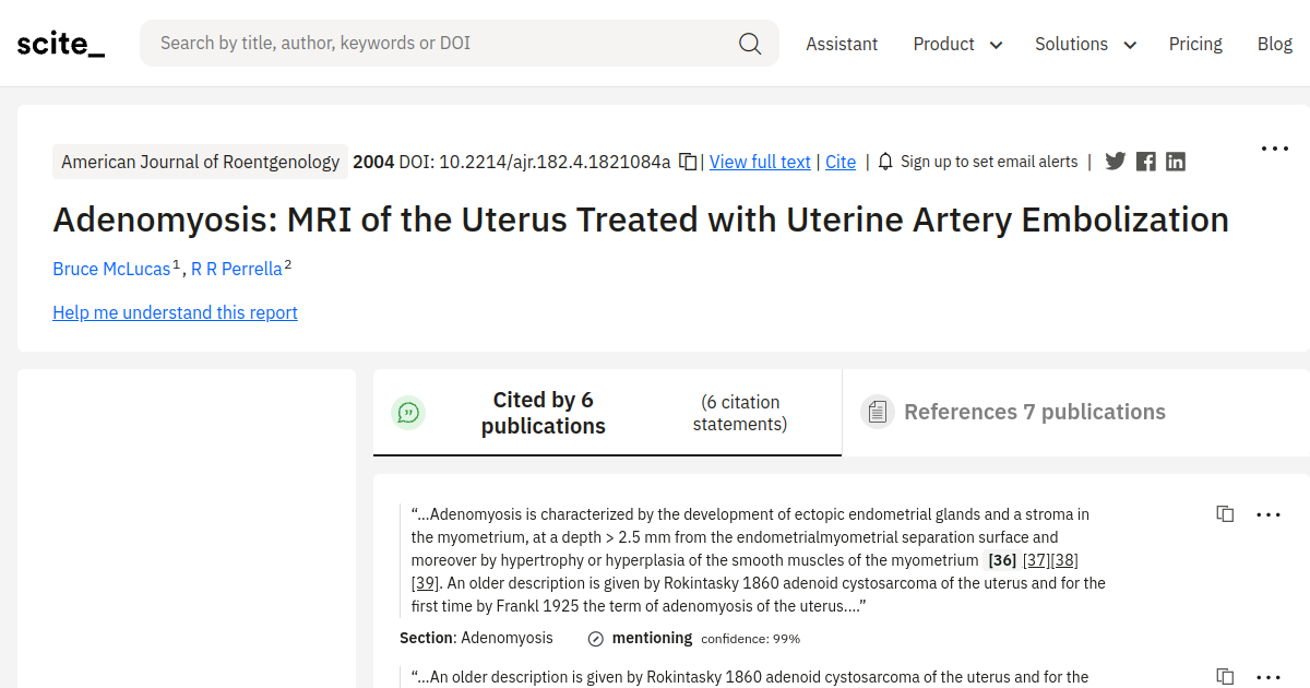 Adenomyosis Mri Of The Uterus Treated With Uterine Artery Embolization Scite Report 