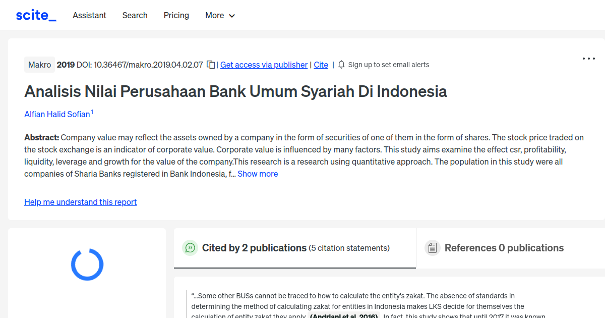 Analisis Nilai Perusahaan Bank Umum Syariah Di Indonesia  [scite report]