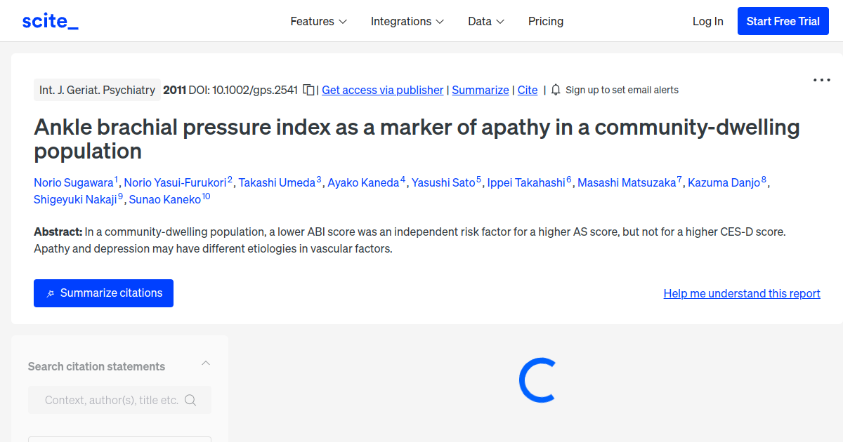 Ankle brachial pressure index as a marker of apathy in a community