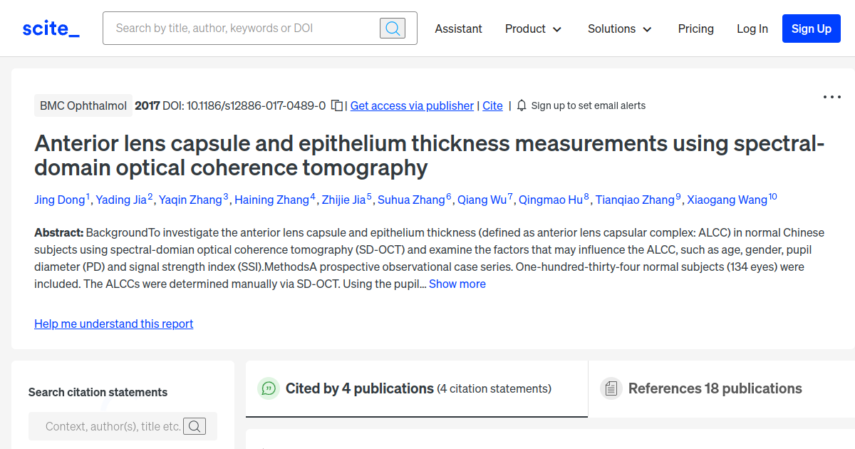 Anterior lens capsule and epithelium thickness measurements using