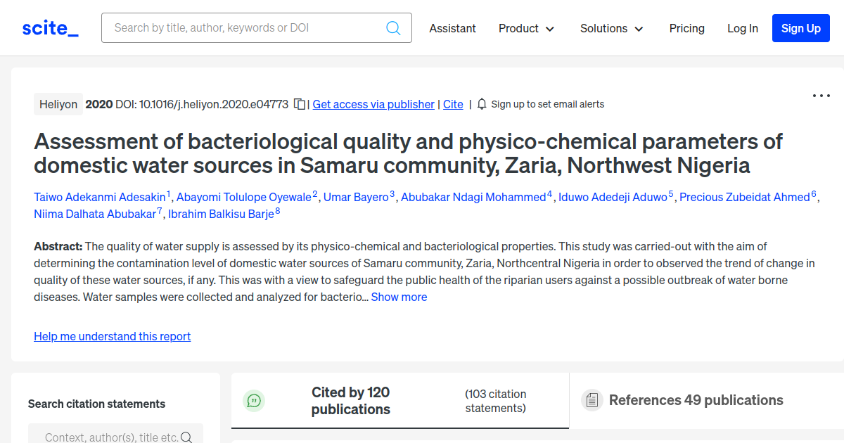 Assessment of bacteriological quality and physicochemical parameters