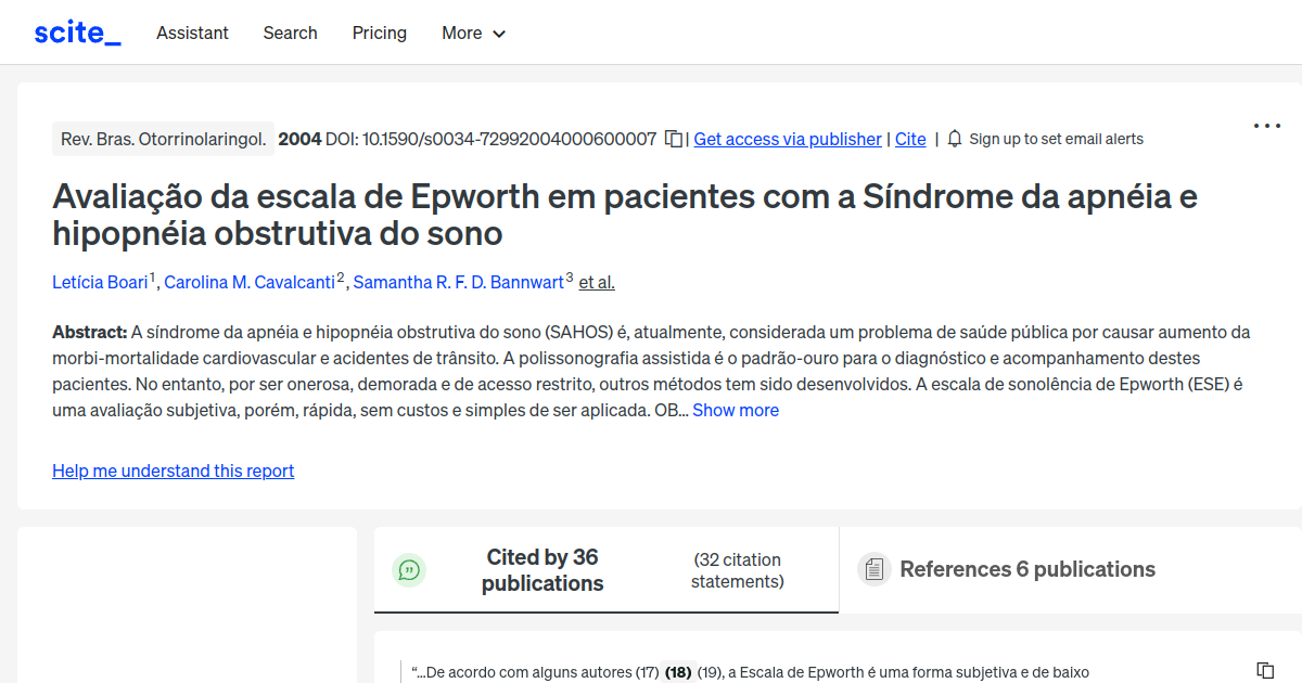 Avaliação da escala de Epworth em pacientes com a Síndrome da apnéia e hipopnéia obstrutiva do