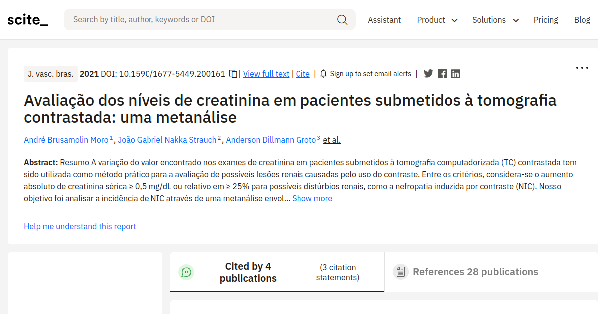 SciELO - Brasil - Avaliação dos níveis de creatinina em pacientes  submetidos à tomografia contrastada: uma metanálise Avaliação dos níveis de  creatinina em pacientes submetidos à tomografia contrastada: uma metanálise