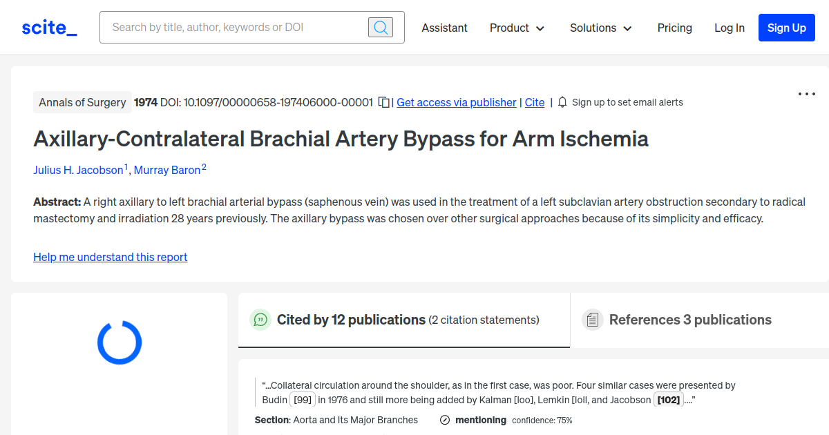 AxillaryContralateral Brachial Artery Bypass for Arm Ischemia [scite