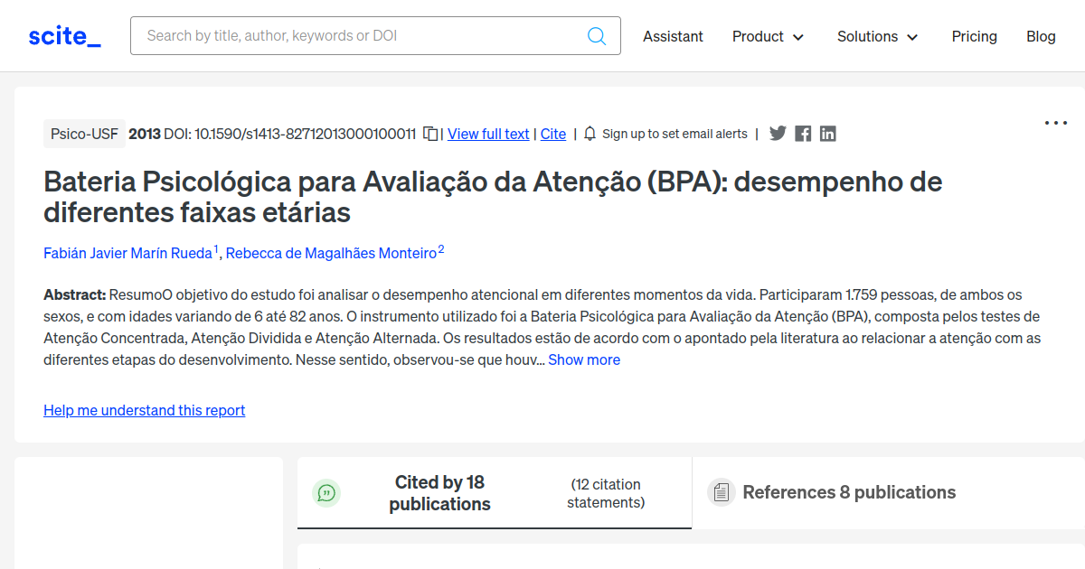 [citation Report] Bateria Psicológica Para Avaliação Da Atenção (BPA ...