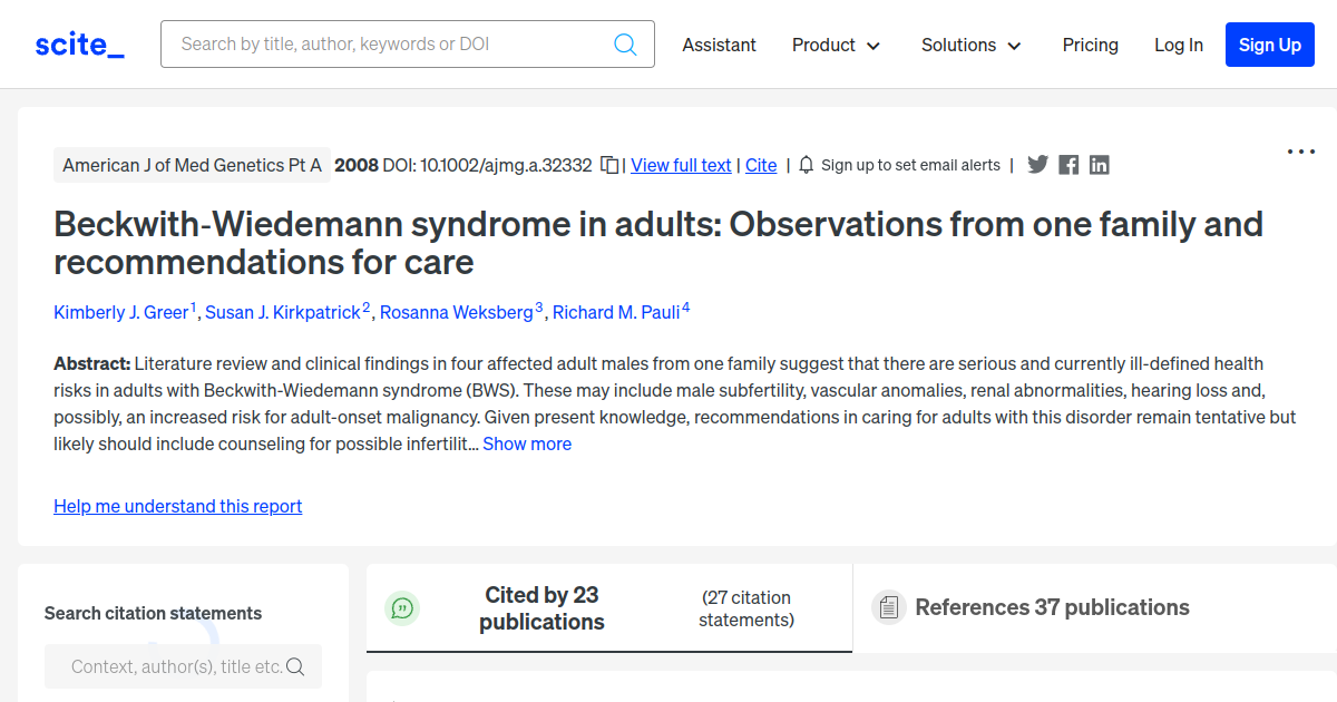 beckwith wiedemann syndrome adult