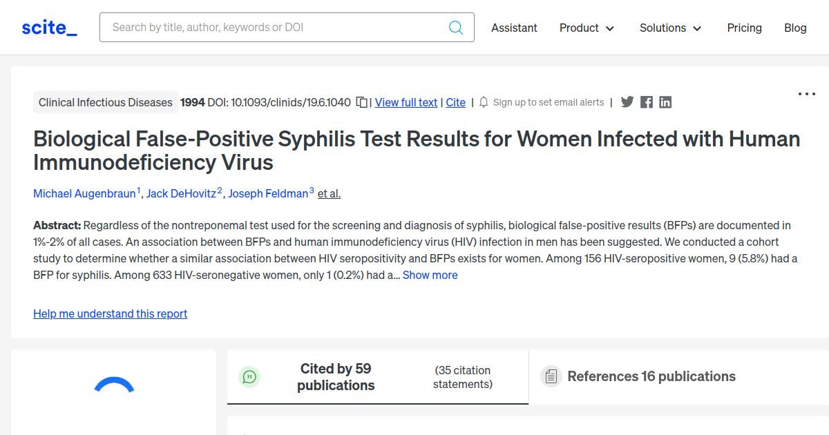 Biological FalsePositive Syphilis Test Results for Women Infected with