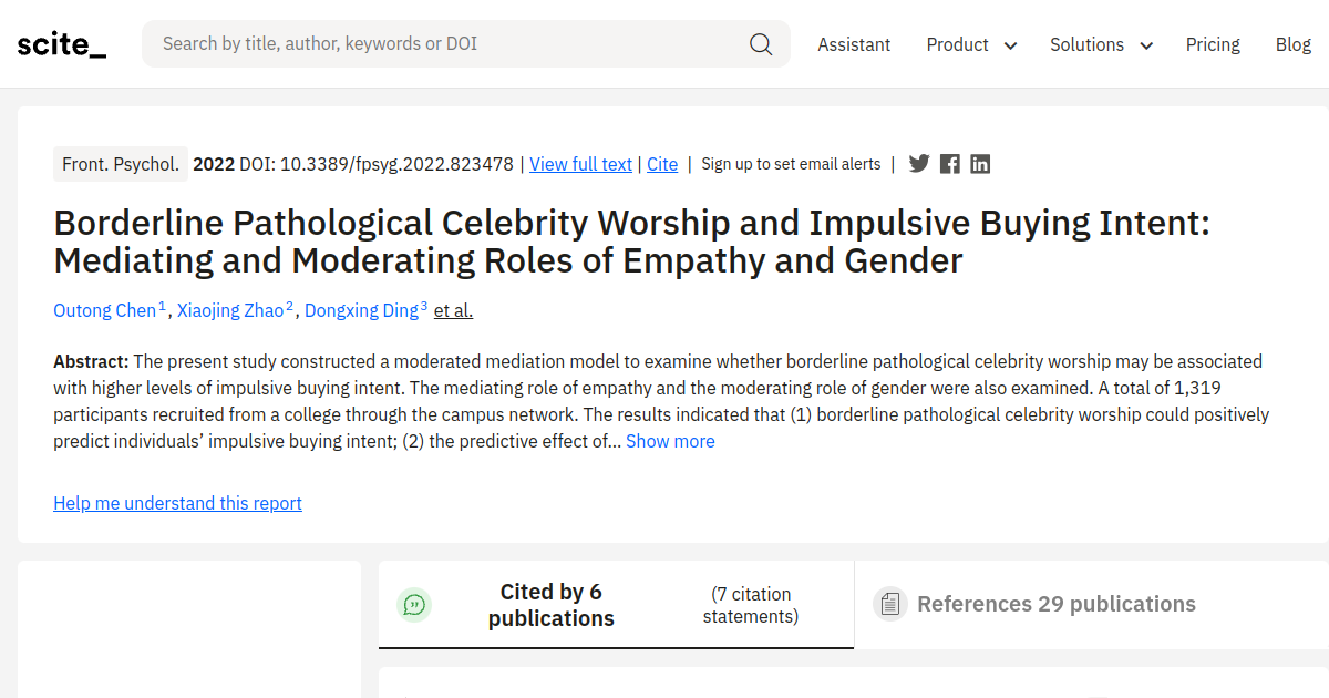 Borderline Pathological Celebrity Worship And Impulsive Buying Intent Mediating And Moderating
