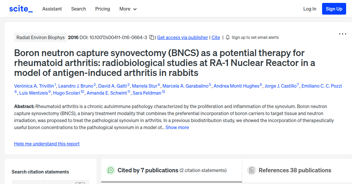 Boron neutron capture synovectomy (BNCS) as a potential therapy for