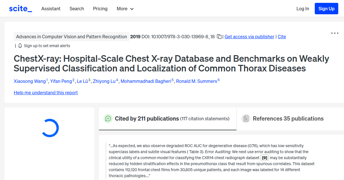 ChestXray HospitalScale Chest Xray Database and Benchmarks on