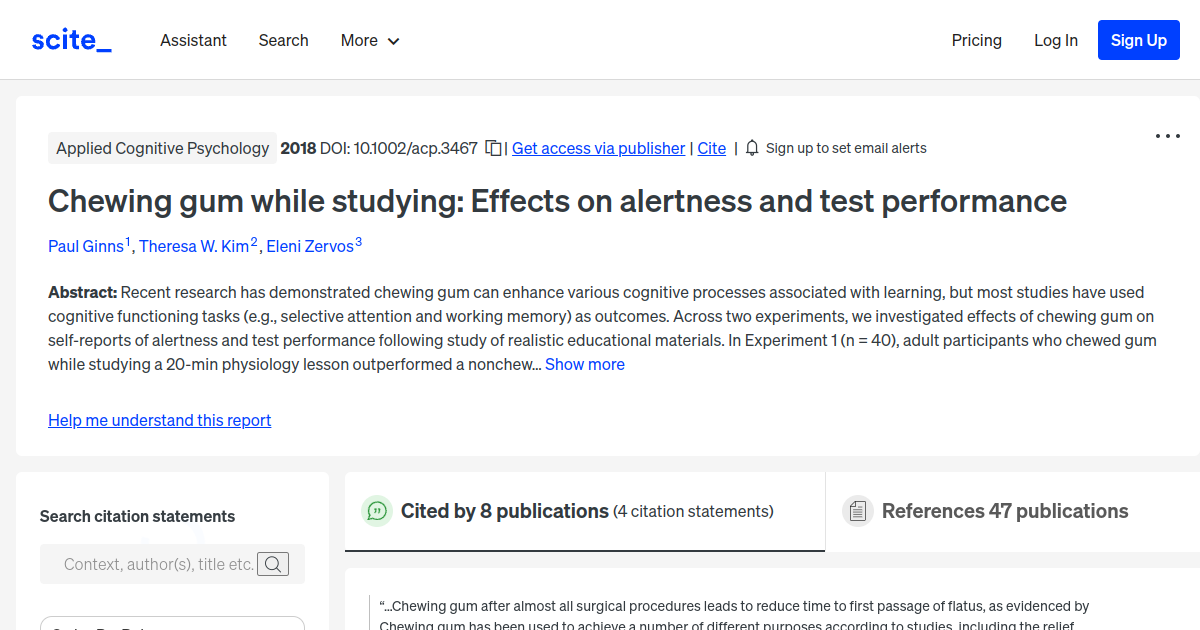 Chewing gum while studying Effects on alertness and test performance