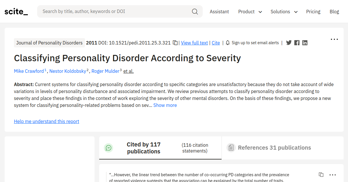 Classifying Personality Disorder According to Severity [scite report]
