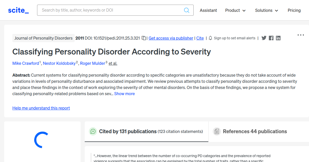 Classifying Personality Disorder According to Severity [scite report]