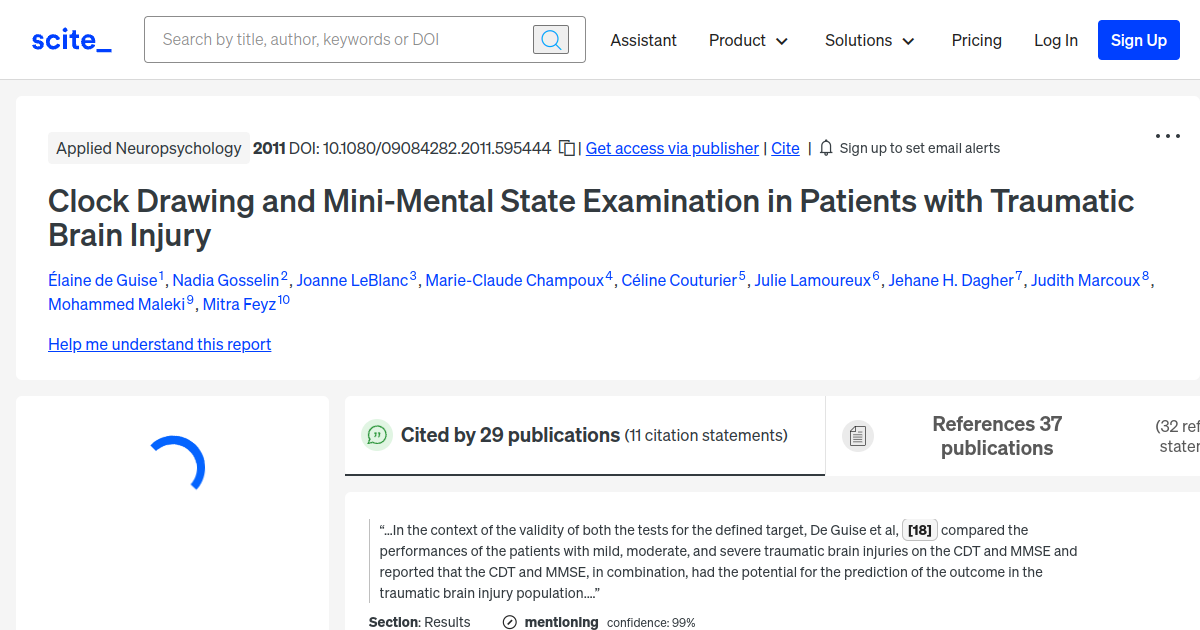 Clock Drawing and MiniMental State Examination in Patients with Traumatic Brain Injury [scite