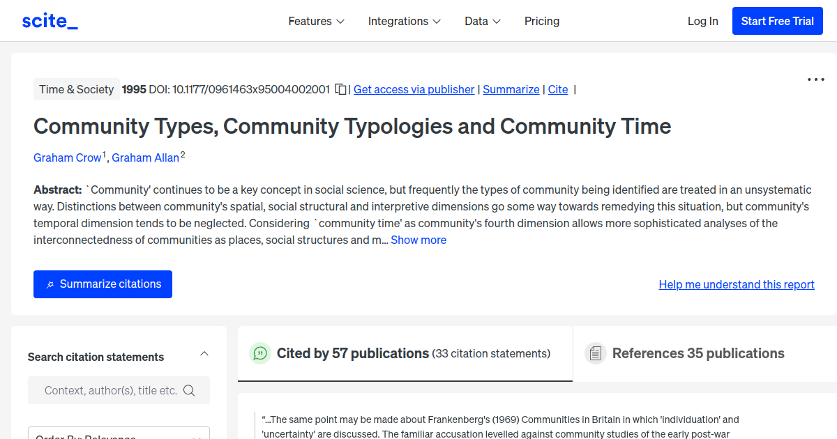 Community Types Community Typologies And Community Time scite Report 