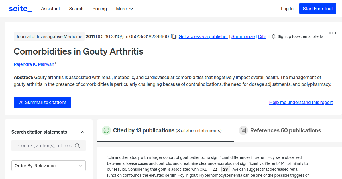Comorbidities in Gouty Arthritis [scite report]