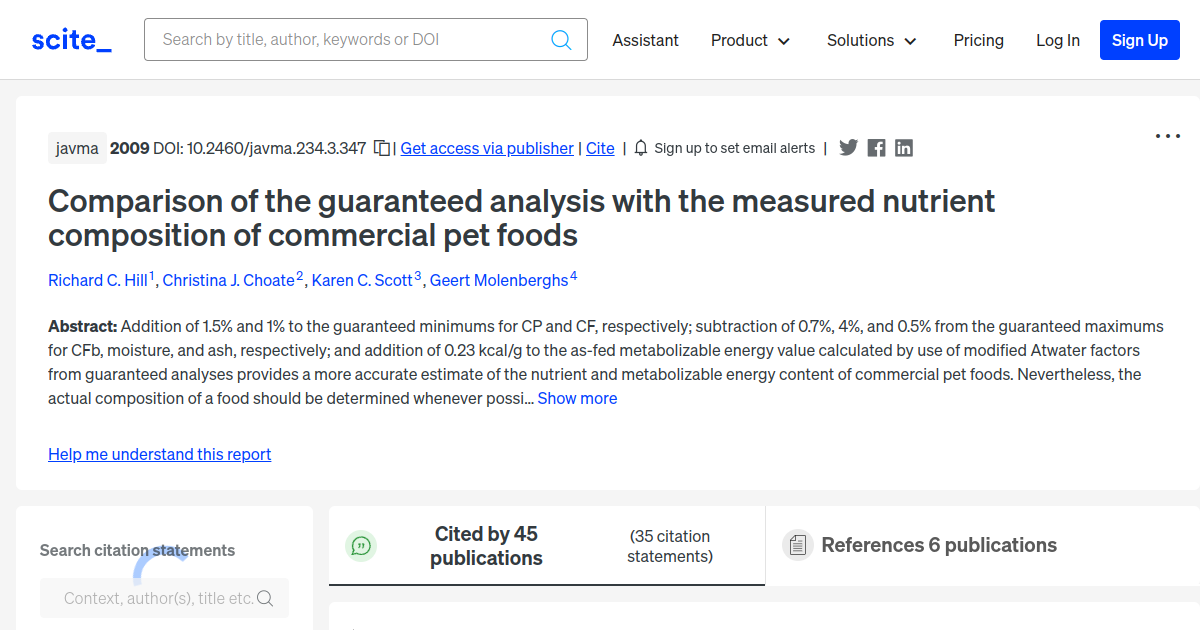 Comparison of the guaranteed analysis with the measured nutrient composition of commercial pet