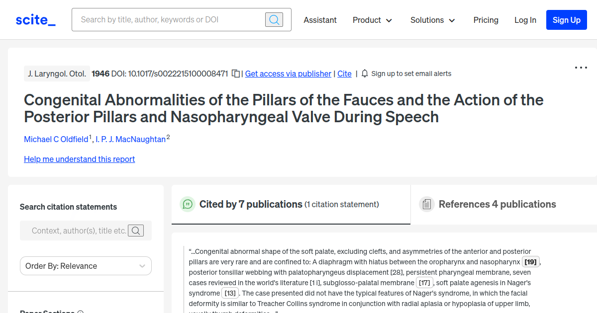 Congenital Abnormalities of the Pillars of the Fauces and the Action of