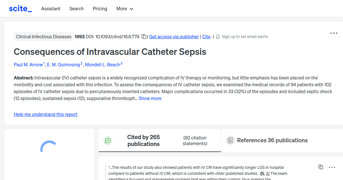 Consequences of Intravascular Catheter Sepsis [scite report]