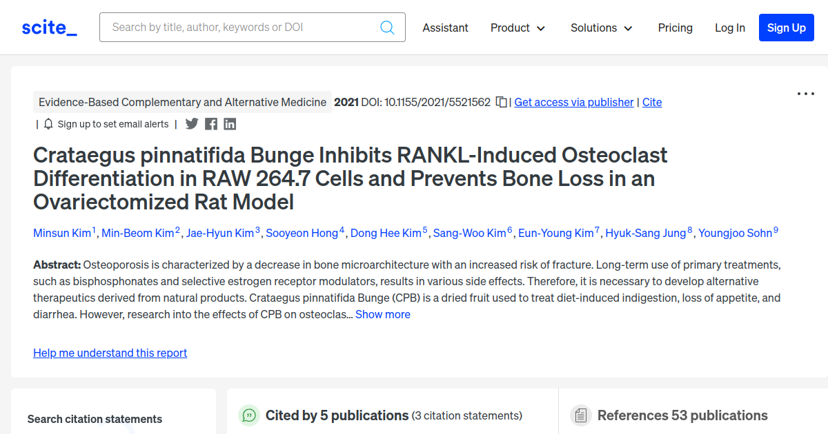 Crataegus pinnatifida Bunge Inhibits RANKL-Induced Osteoclast ...