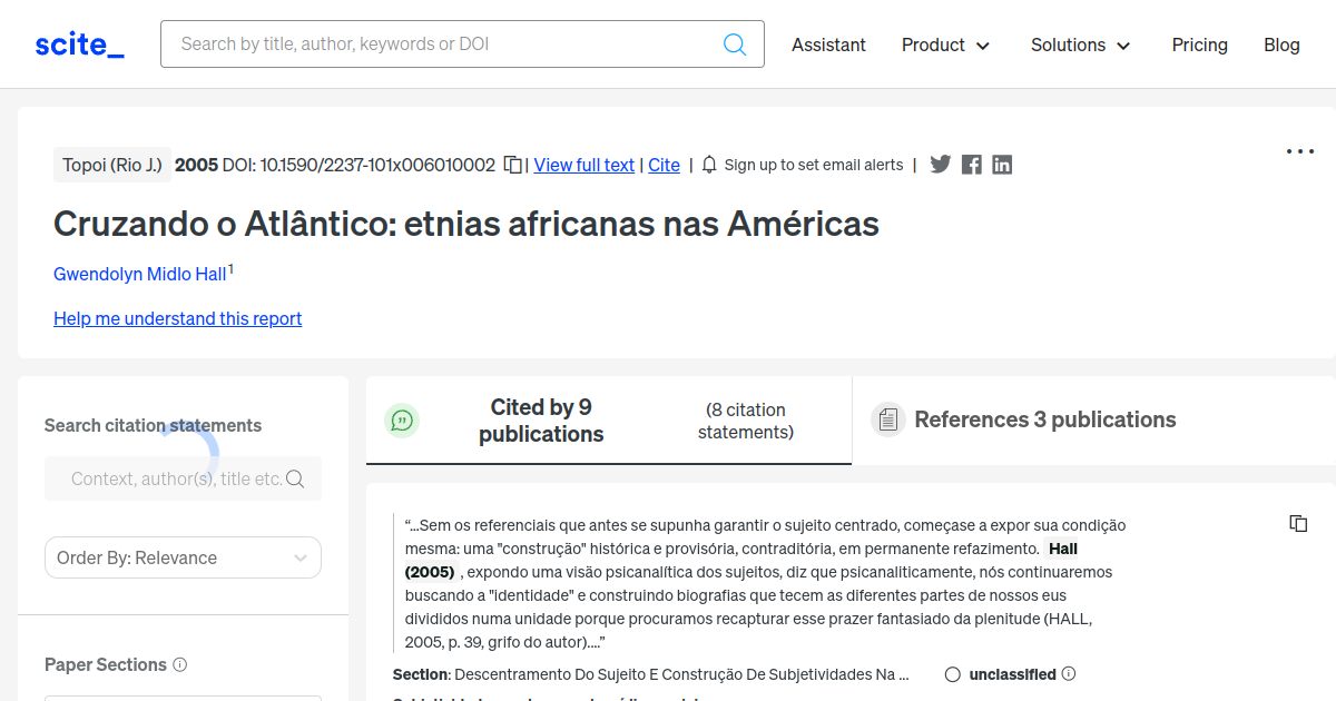 Cruzando o Atlântico etnias africanas nas Américas [scite report]