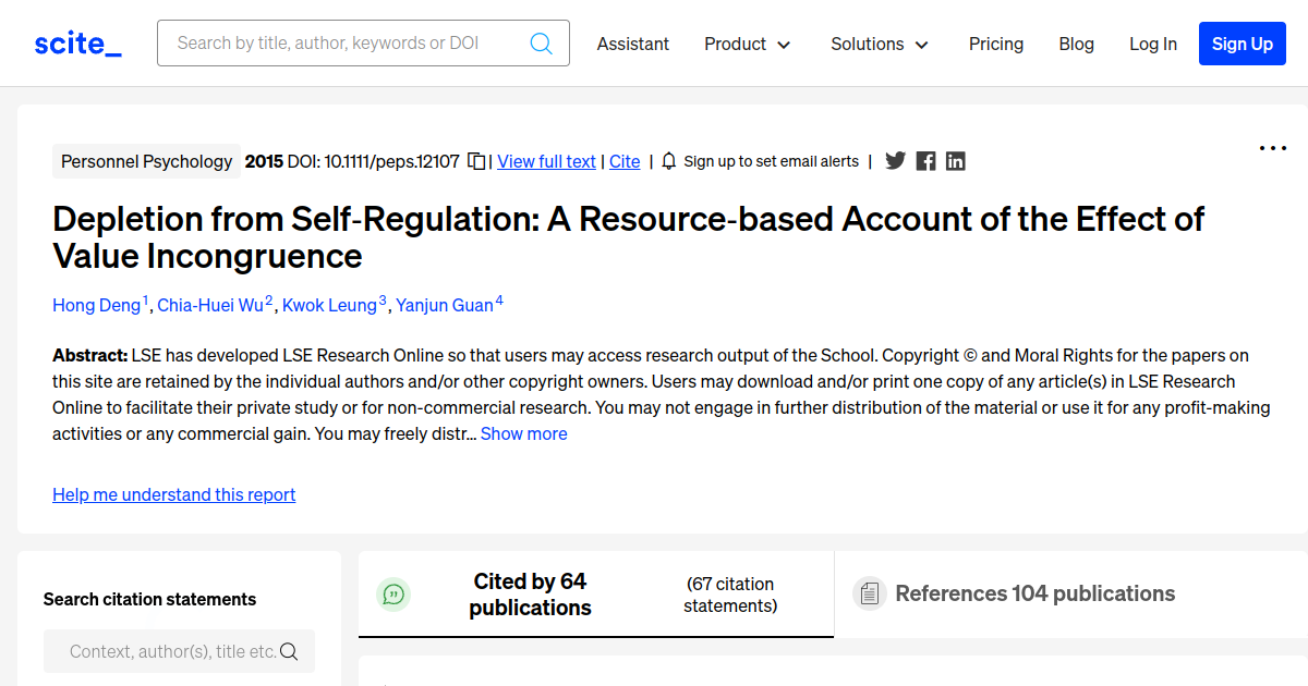 Depletion from SelfRegulation A Resourcebased Account of the Effect