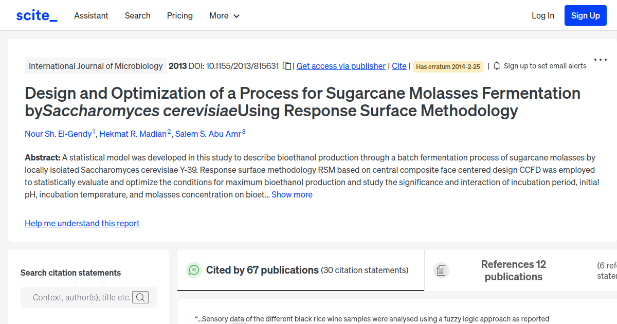 Design and Optimization of a Process for Sugarcane Molasses