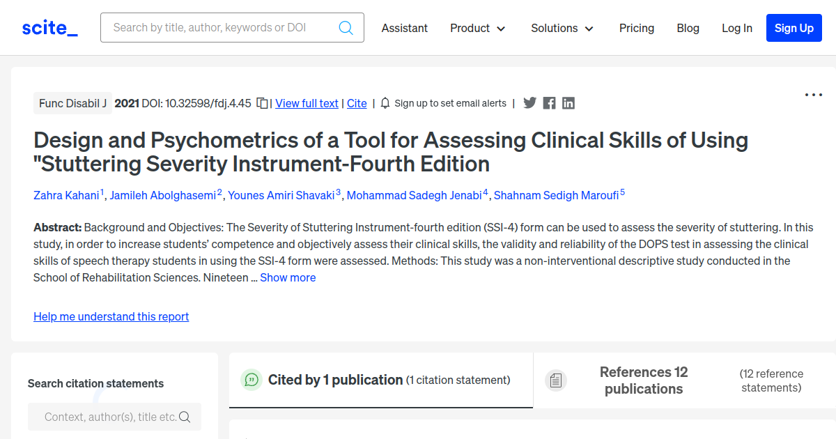 Design And Psychometrics Of A Tool For Assessing Clinical Skills Of Using Stuttering Severity