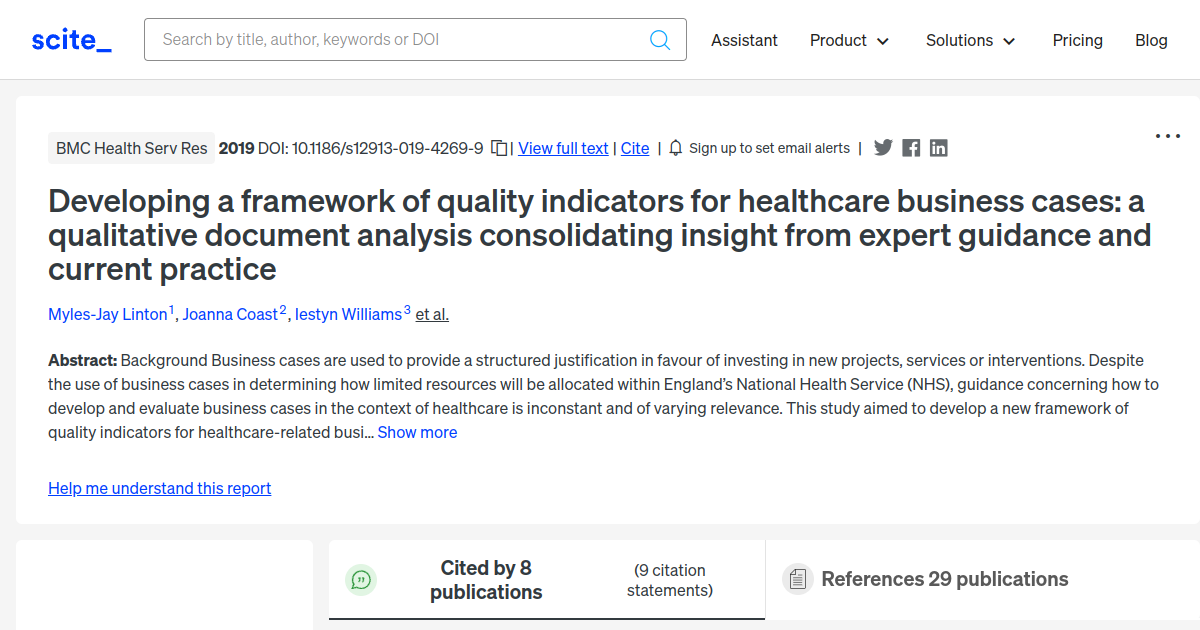 Developing A Framework Of Quality Indicators For Healthcare Business ...