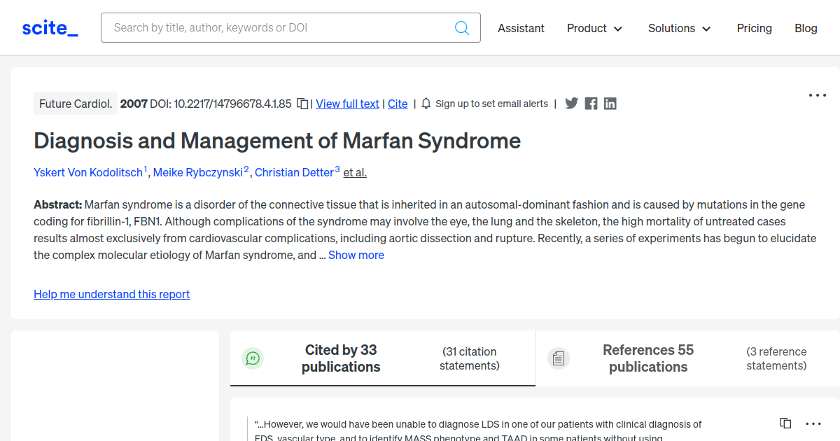 Diagnosis And Management Of Marfan Syndrome - [scite Report]