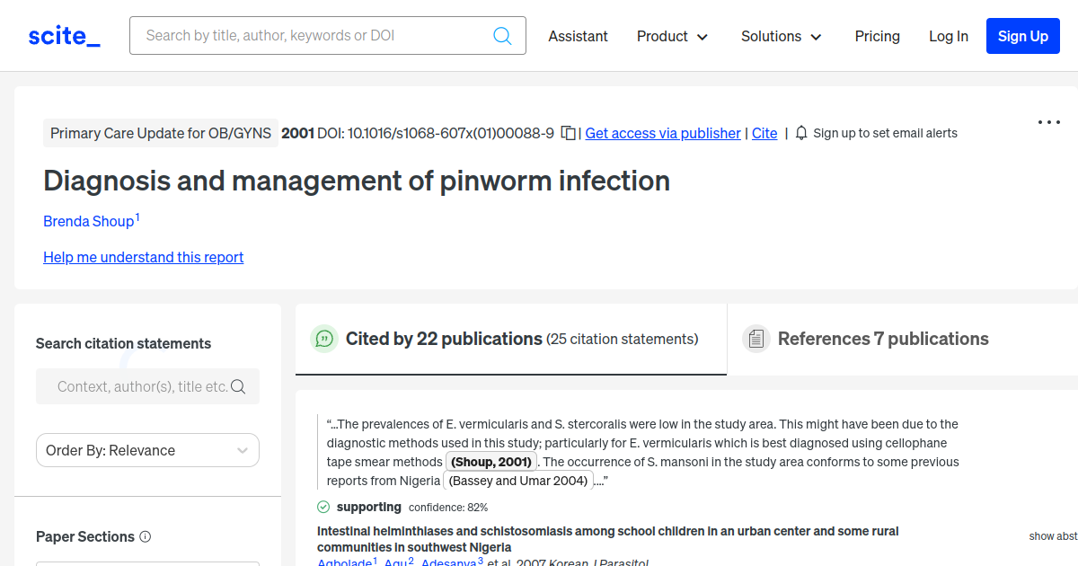 Diagnosis and management of pinworm infection [scite report]