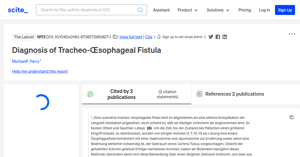 Diagnosis Of Tracheo Œsophageal Fistula [scite Report]