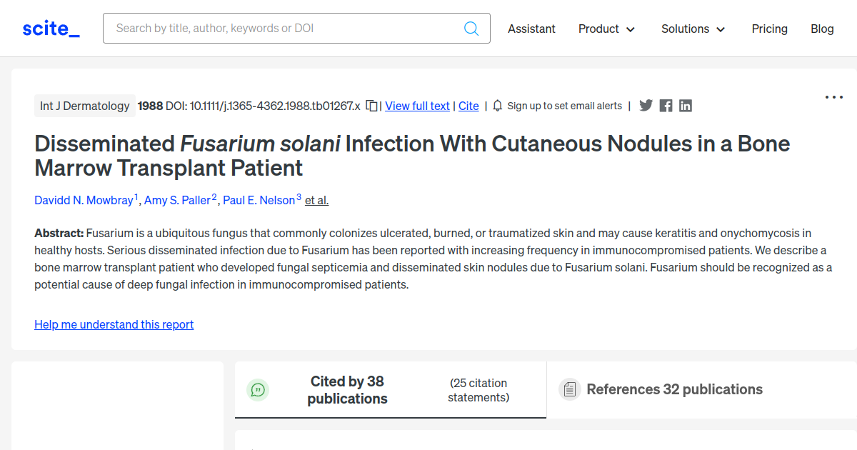 Disseminated Fusarium Solani Infection With Cutaneous Nodules In A Bone ...