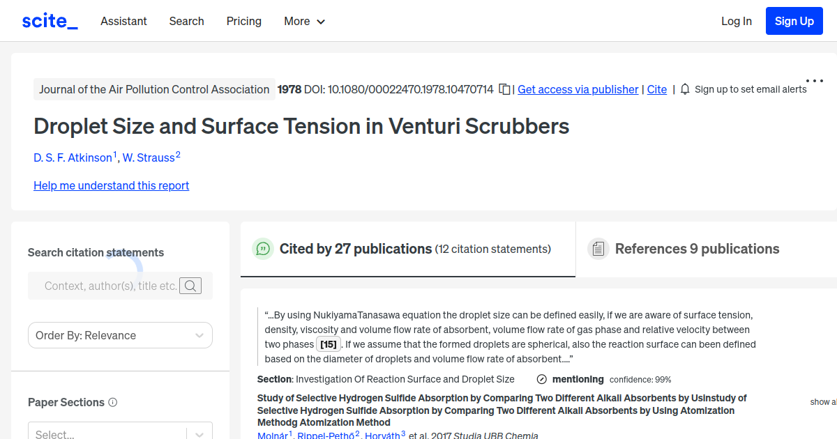 Droplet Size and Surface Tension in Venturi Scrubbers [scite report]