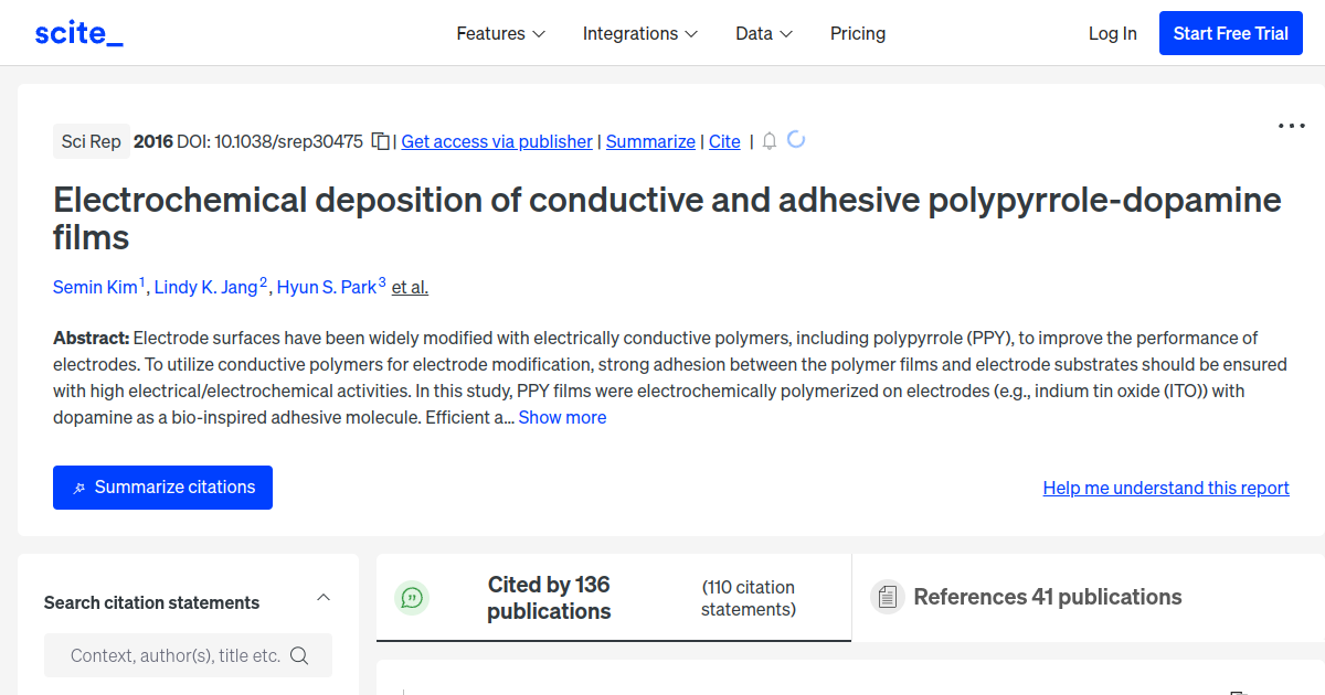 Electrochemical deposition of conductive and adhesive polypyrrole