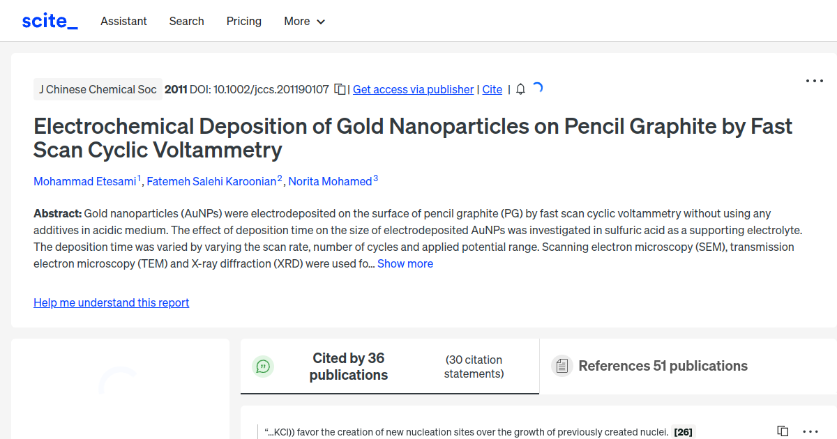 Electrochemical Deposition of Gold Nanoparticles on Pencil Graphite by