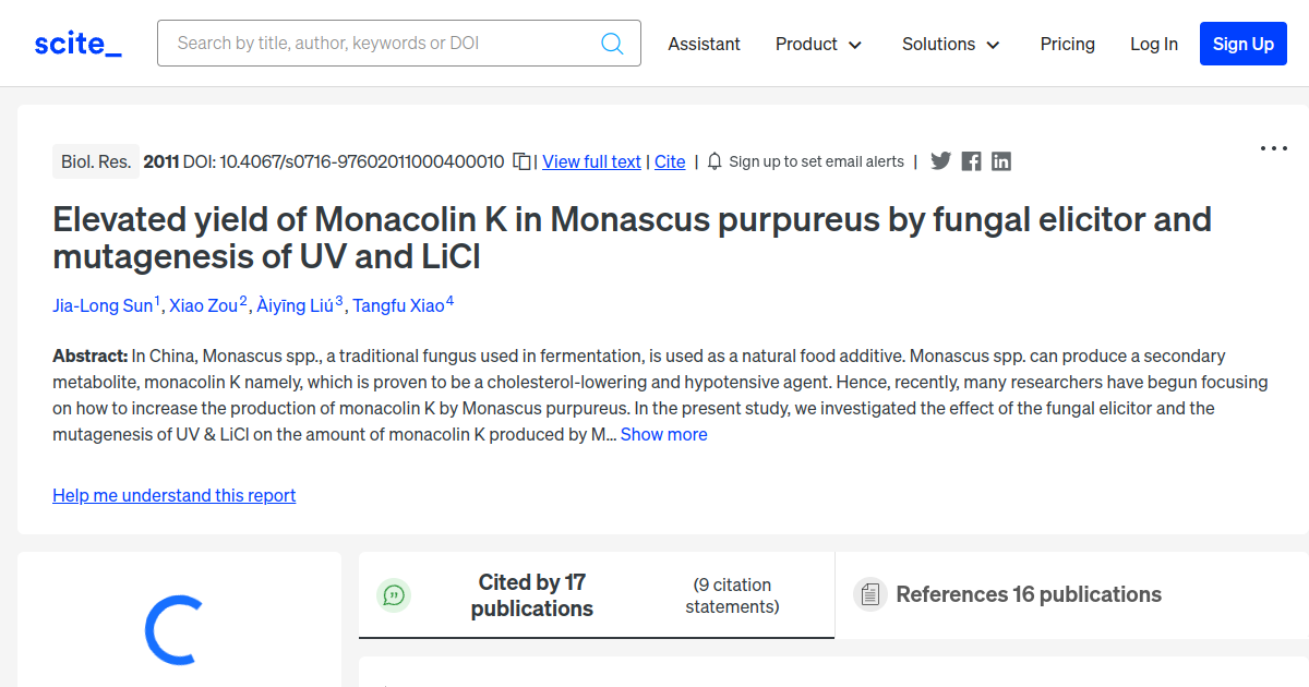 Elevated yield of Monacolin K in Monascus purpureus by fungal elicitor