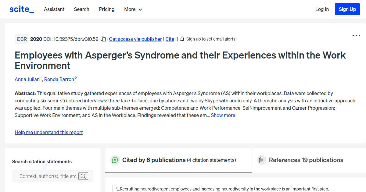 Employees with Asperger’s Syndrome and their Experiences within the