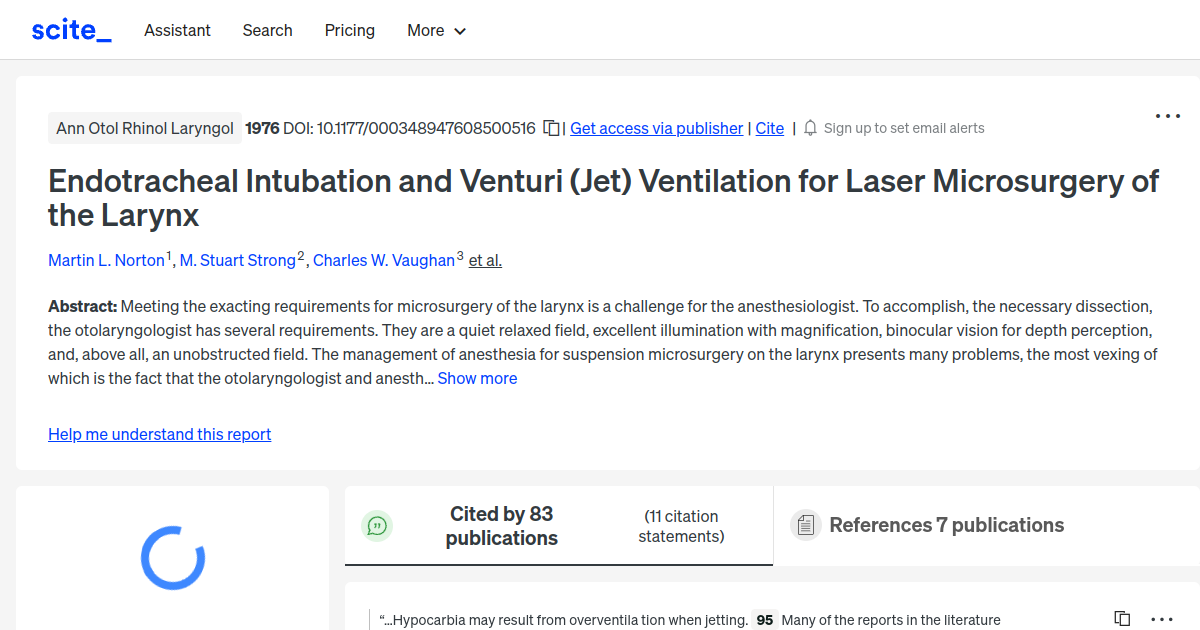 Endotracheal Intubation and Venturi (Jet) Ventilation for Laser