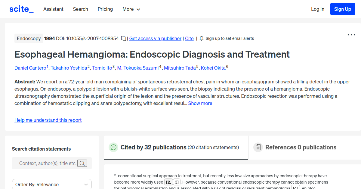 Esophageal Hemangioma Endoscopic Diagnosis and Treatment [scite report]