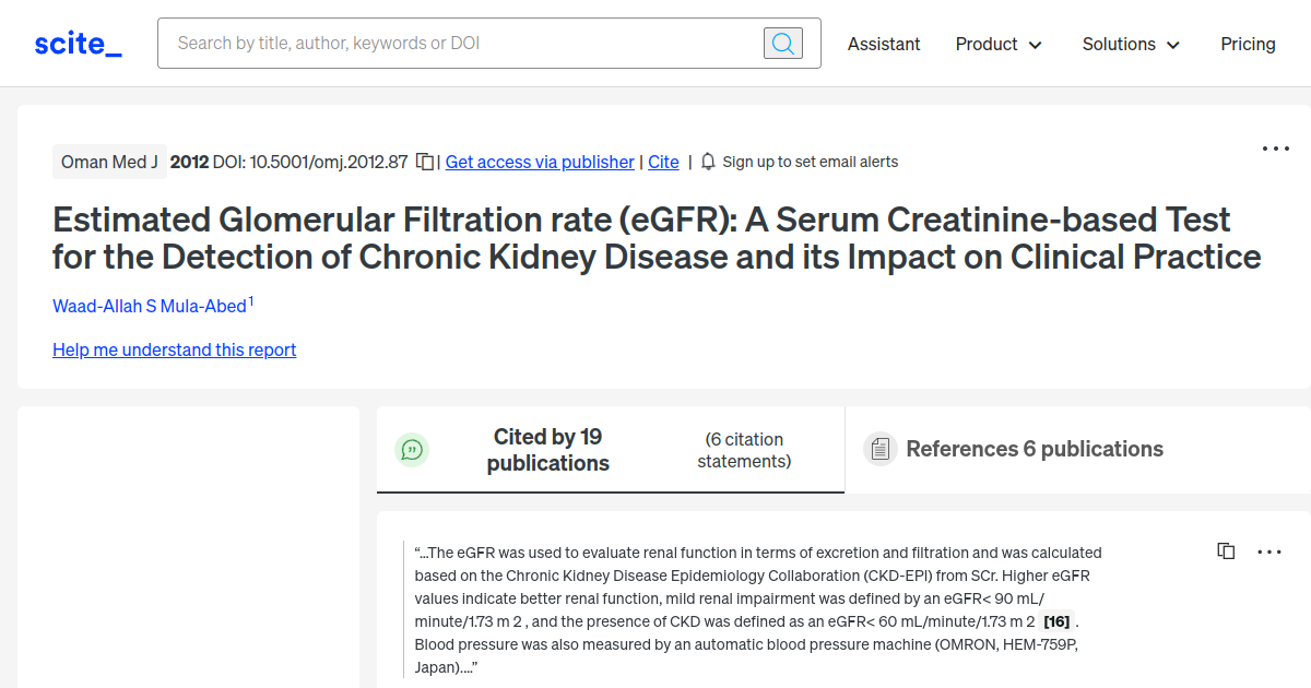 Estimated Glomerular Filtration rate (eGFR) A Serum Creatininebased