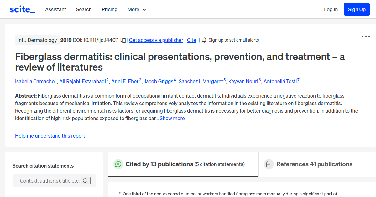 Fiberglass dermatitis clinical presentations, prevention, and treatment a review of