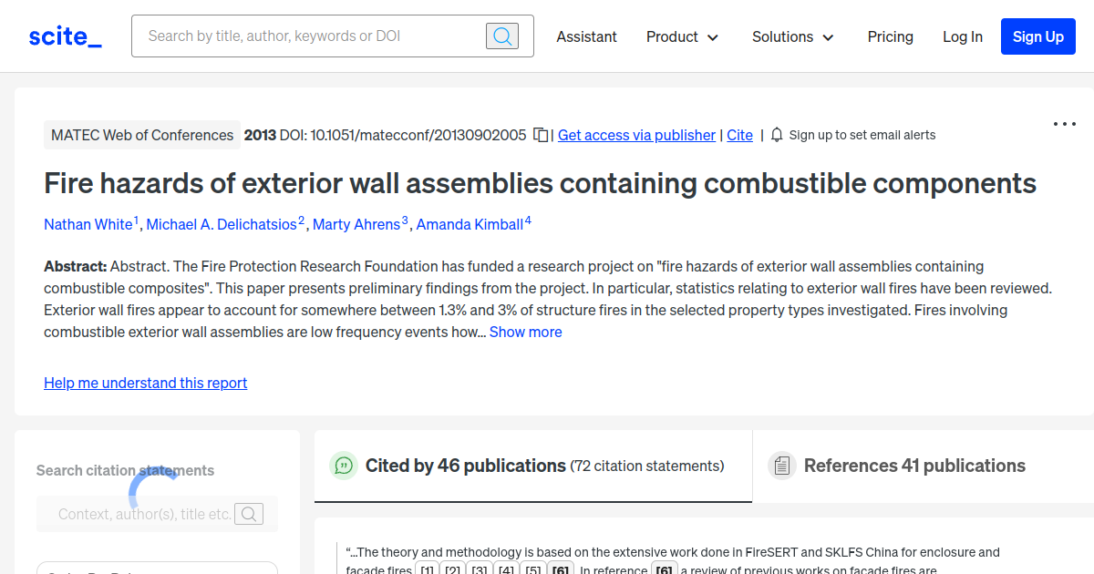 Fire hazards of exterior wall assemblies containing combustible components [scite report]