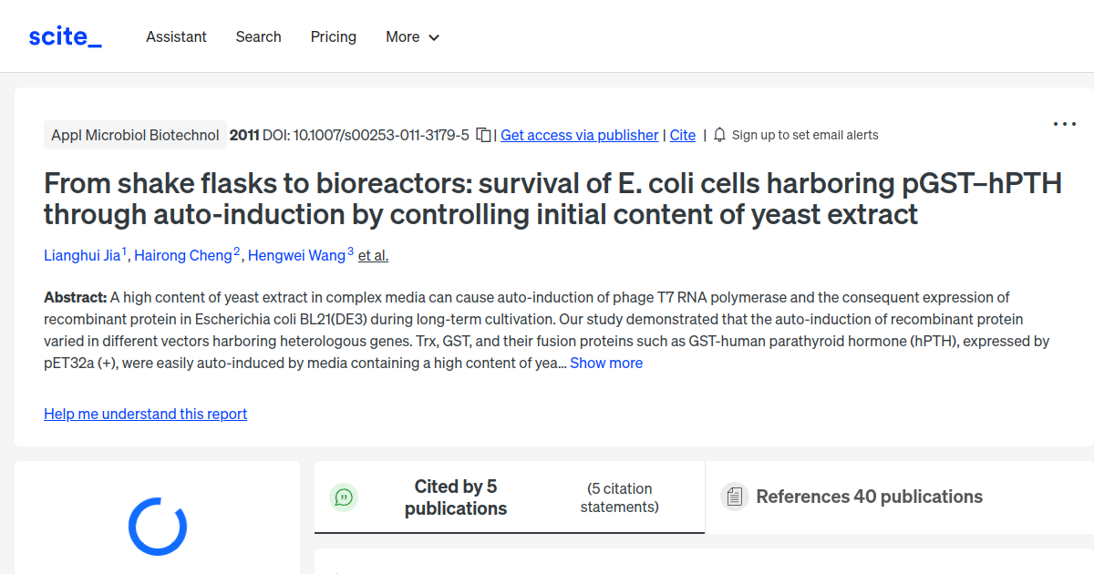 From shake flasks to bioreactors survival of E. coli cells harboring