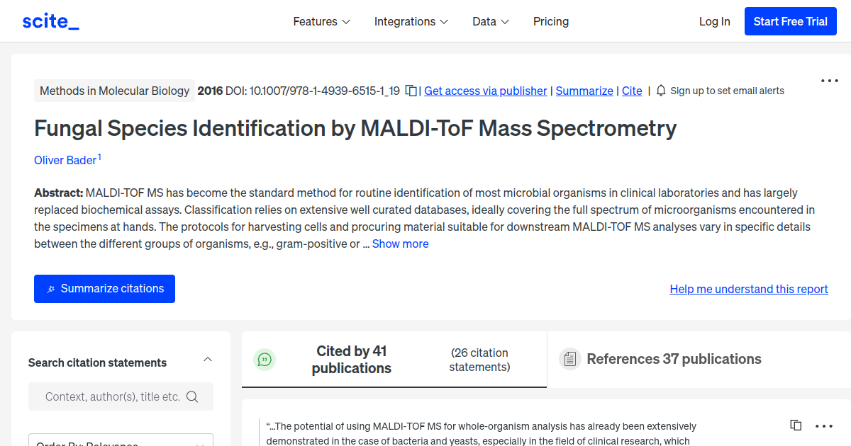 Fungal Species Identification by MALDIToF Mass Spectrometry