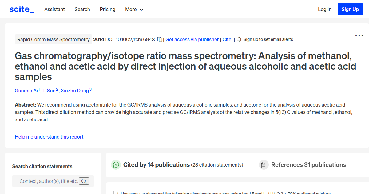 Gas chromatography/isotope ratio mass spectrometry Analysis of
