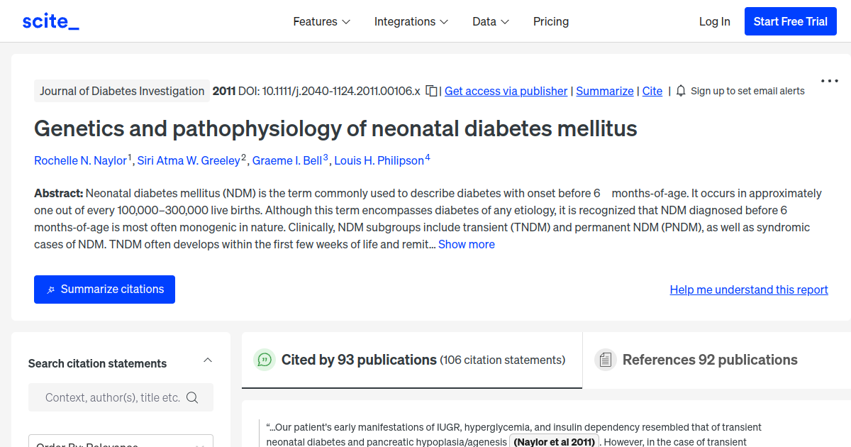 and pathophysiology of neonatal diabetes mellitus [scite report]