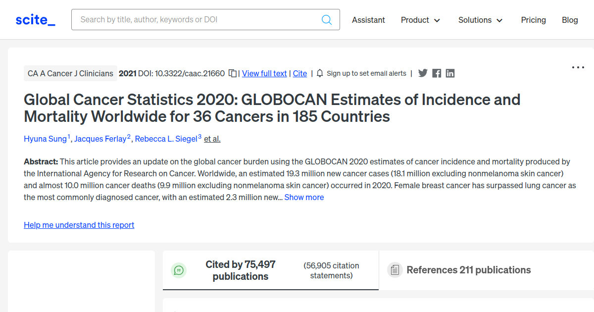 Global Cancer Statistics 2020: GLOBOCAN Estimates Of Incidence And ...